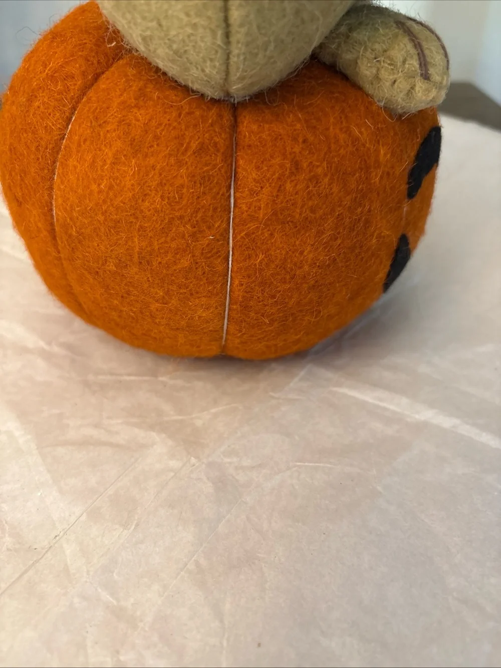 Halloween PUG Wool Plush 11” Jack O Lantern Decor.  New
